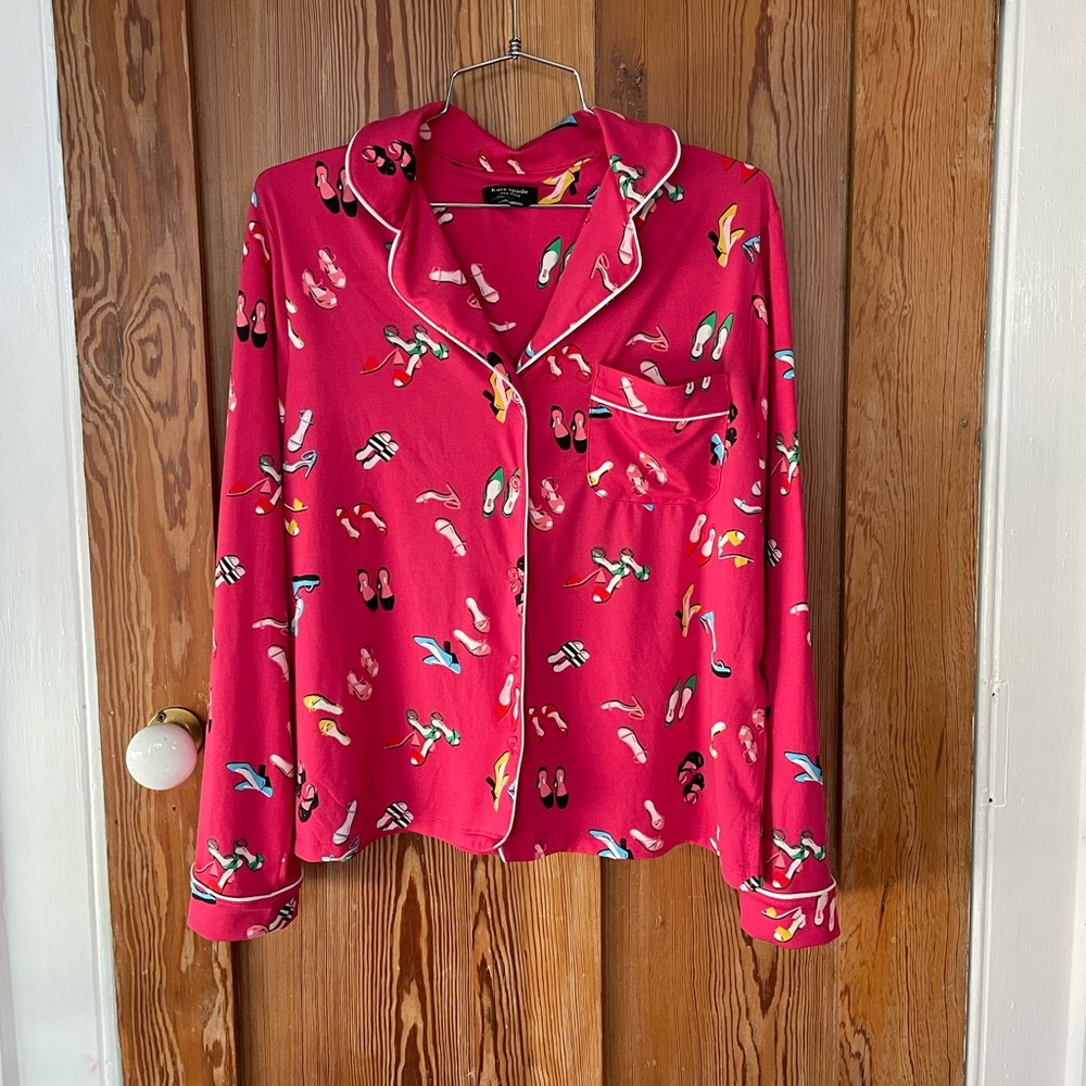 kate spade Pink Pajama Set with Multicolor Shoe Print - Picture 6 of 16